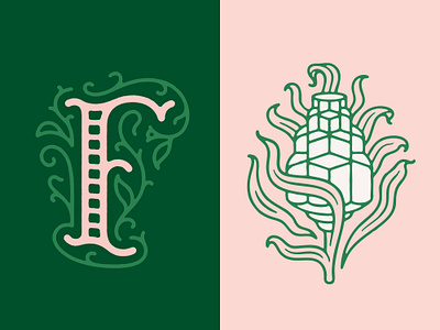 Fleur's Brand Symbols botanic brand branding design elegant femenine floral flower graphic design icon leaf leaves line logo modern monogram restaurant symbol vines
