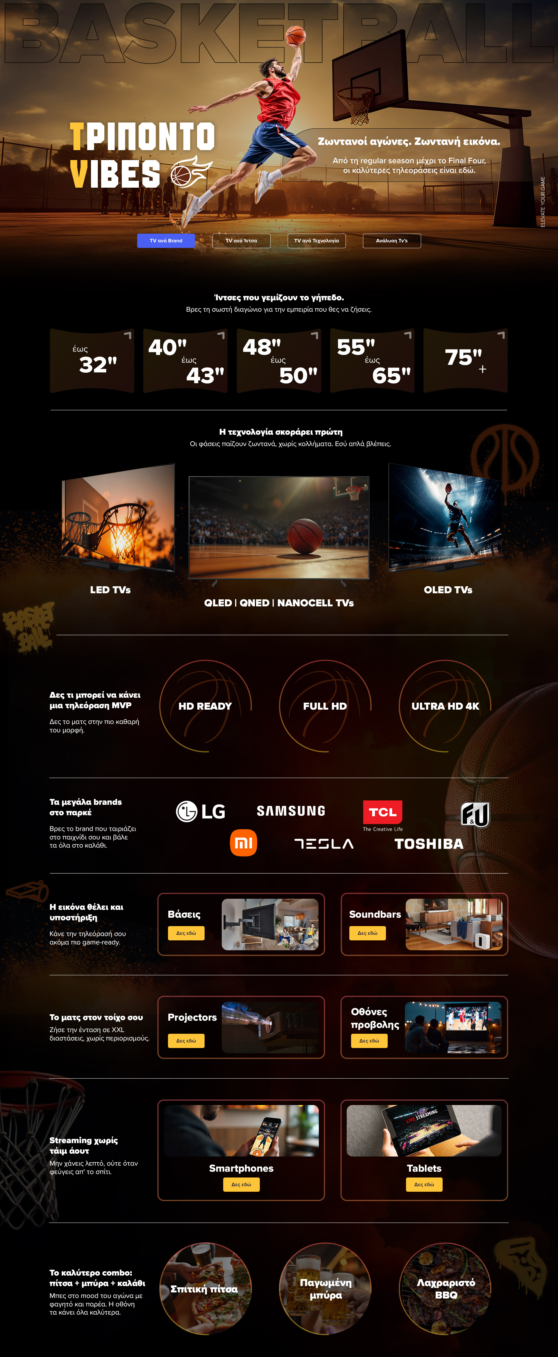 Basketball | Television basketball bbg columns copywright full hd ready graphic design inches key visual landing page nanocell navigation buttons pizza sports vibes television tv tv brands tv resolution ui ux web design