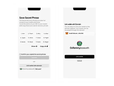 Flow for Seed phrase mananagement branding crypto design figma illustration logo product design ui uiux web3