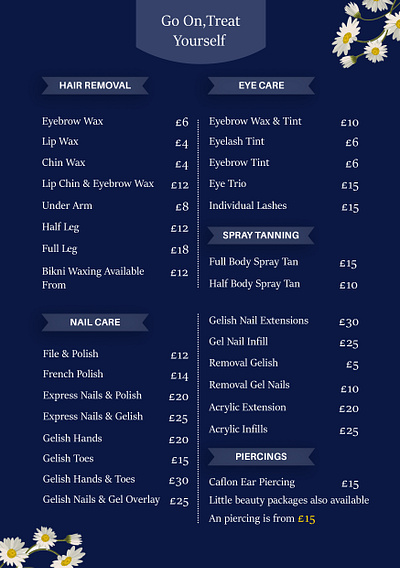 Beauty flyer with prices