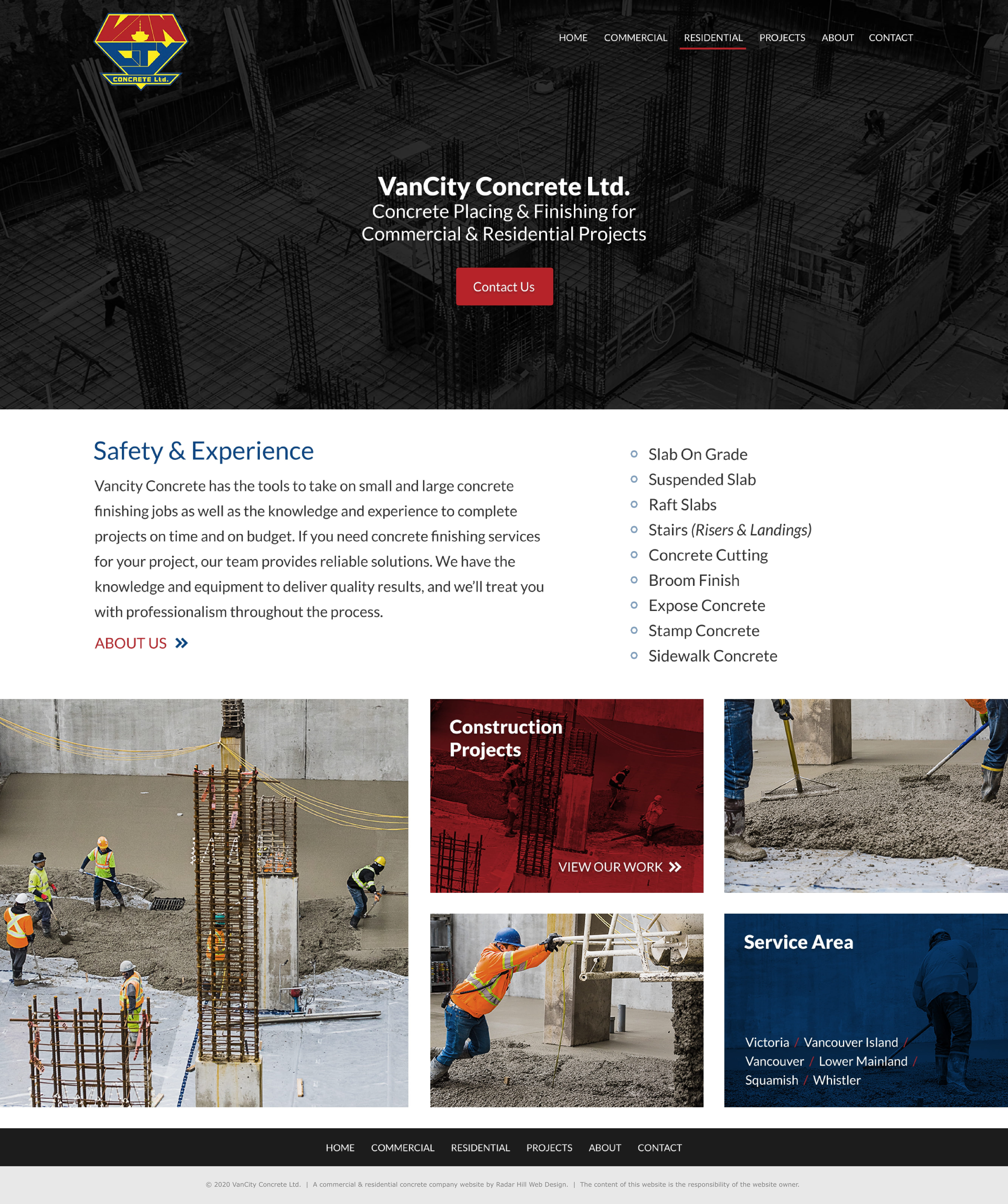 VanCity Concrete graphic design home page web design