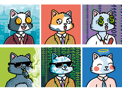 Suitcats NFT | Soldout! 2d character bitcoin blockchain cartoon cat character crypto cryptocurrency cute design development doodle ethereum generative nft non fungible token solana suit vector wallet