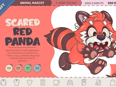 Scared Red Panda. T-Shirt, PNG, SVG. art bear cartoon character comic design illustration mascot red panda scared sticker t shirt vector