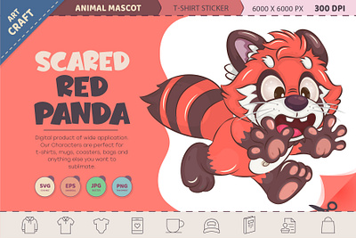 Scared Red Panda. T-Shirt, PNG, SVG. art bear cartoon character comic design illustration mascot red panda scared sticker t shirt vector