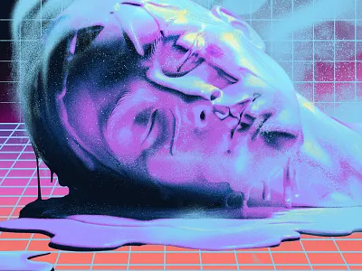 Science Focus editorial frozen geometric graphicdesign grid head illustration magazine melting orange portrait purple science technology texture