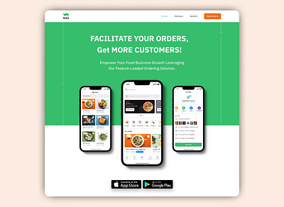 Landing Web Page for Ordering Food Mobile App branding daily ui delivery app dribbble shots e commerce figma food app graphic design interaction design interface design ios lading page mobile app modern ui ordering app product design responsive design uiux ux web design
