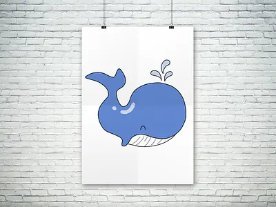 Cute Cartoon Blue Whale Splashing Water friendly whale