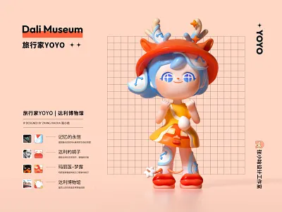 Traveller YOYO—IP (Mascot)—Dali Museum 3d art c4d cute dali dali museum design girl illustration mascot travel traveler 张小哈