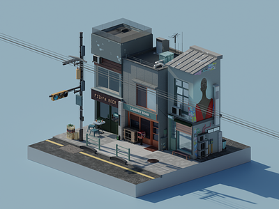 Cozy Neighborhood 3d 3dillustration 3dscene blender gamedev illustration indiegame isometric street ui web web3 web3d