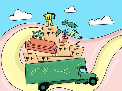 Moving out. abstract colorful editorial flat design halftone illustration moving out procreate