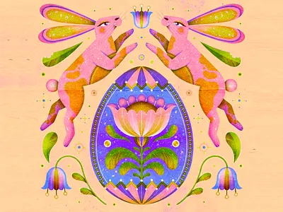 Magical Floral Bunny Artwork art artwork blooming flowers botanical art bunny design colorful spring decorative pattern detailed drawing dreamy design easter artwork easter vibes fairytale art fantasy animals festive floral illustration folk style illustration magical rabbits spring decor whimsical style