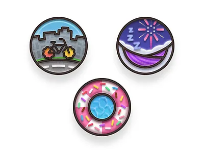 Badges 🛟🍩🏙️🎆 3d icon apple watch badge bicycle candy sprinkles city cloud donut firework graphic design grow hammock illustration lifebuoy road skeuomorphic sky sleep sticker swimming pool