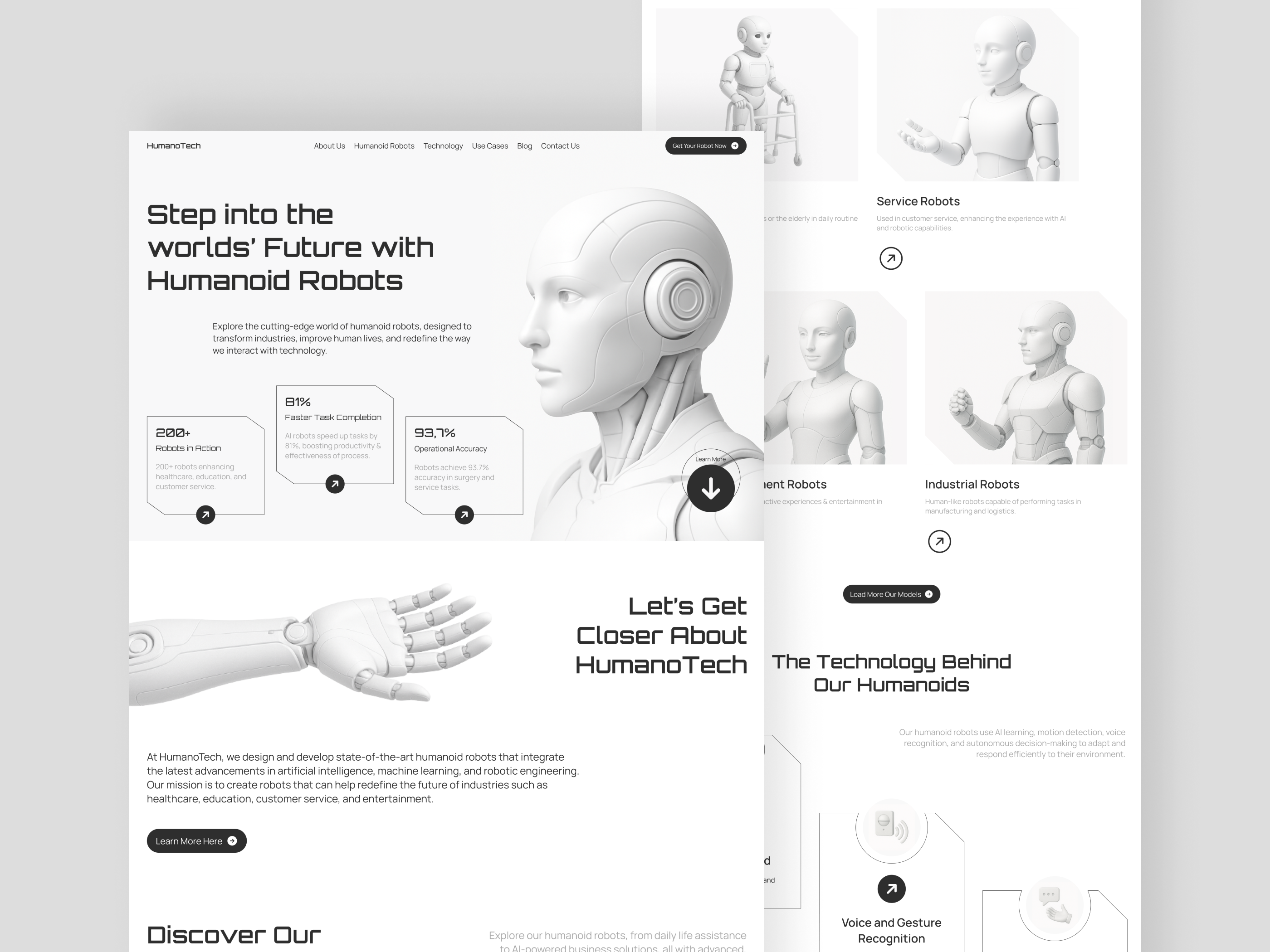 HumanoTech – The Future of Humanoid Robotics Website artificial intelligence future humanoid humanoid robot landing page landing page design robot robotic technology uiux uiux design uiuxdesign web design website