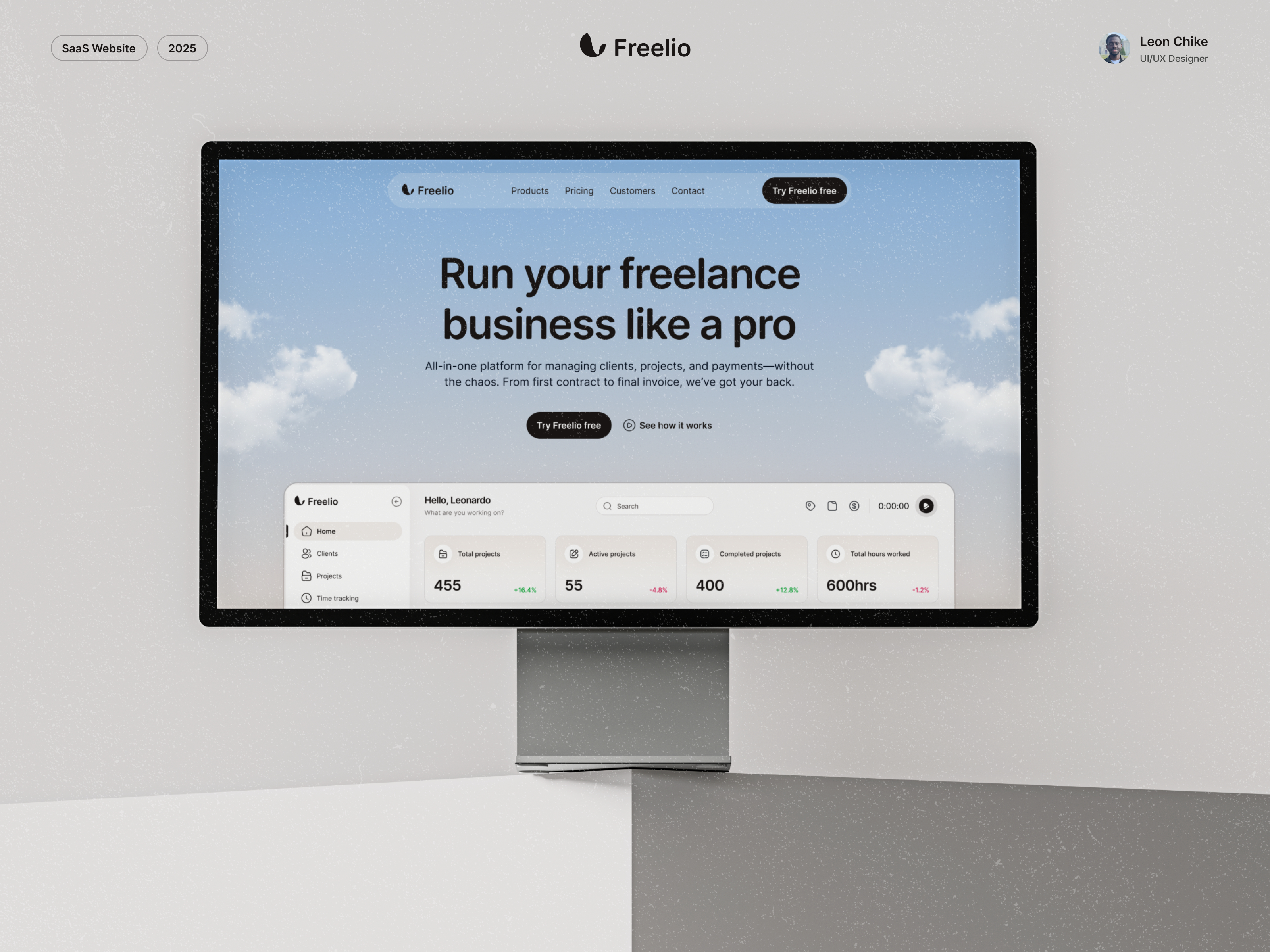 Freelio - Business management software. business management client management design freelance freelancer landing page project management saas saas software saas website small business startup time management timer website ui web design webdesign