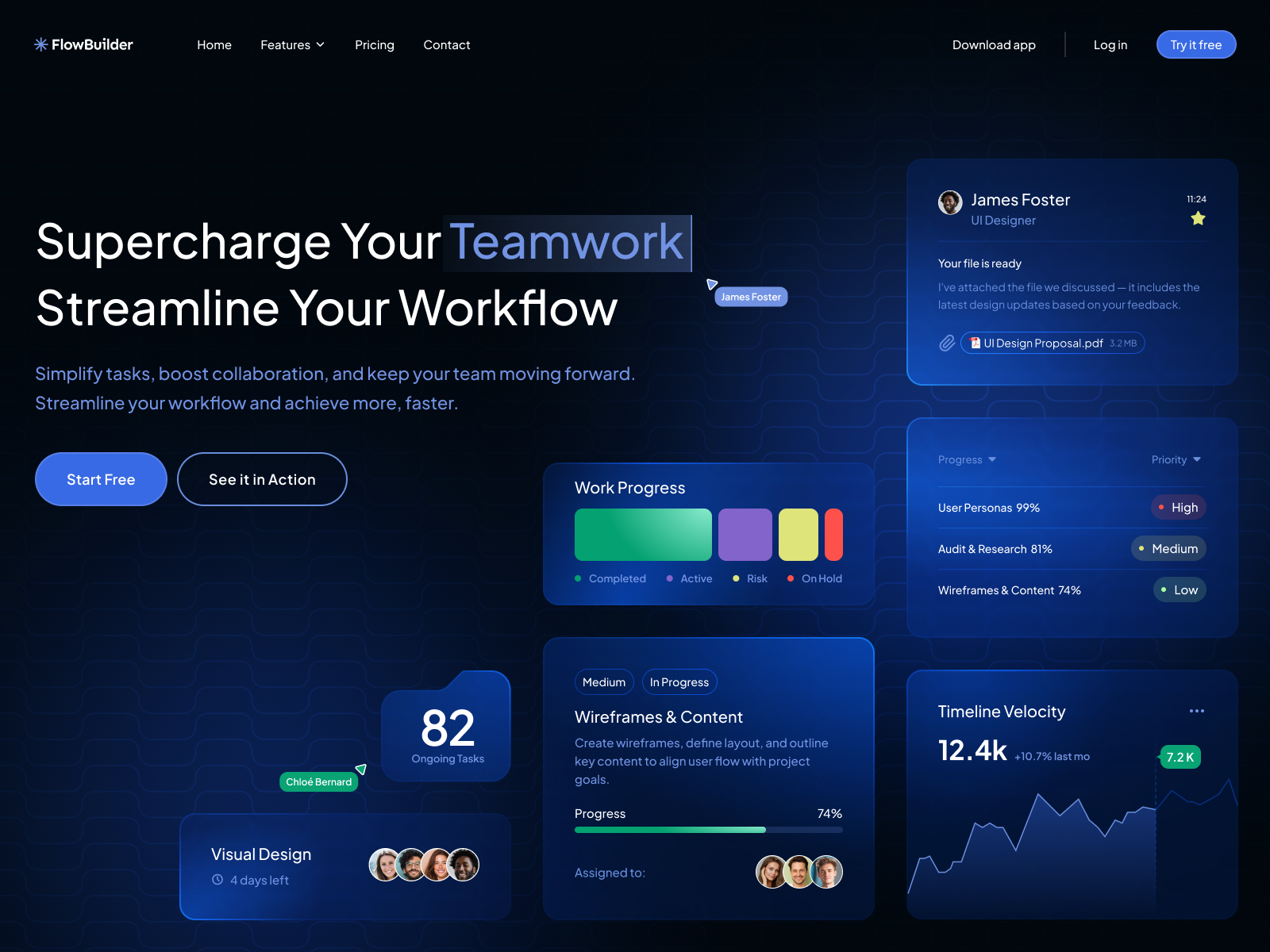 SaaS Landing Page - Workflow and Project Management automation b2b clean landing page modern product design productivity project management saas saas website startup teamwork ui user interface web design website website design workflow