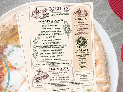 Menu Design - Lunch Menu Bacilicos branding design graphic design graphics illustration restaurant