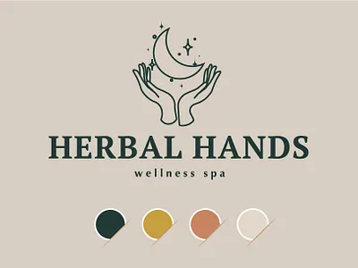 Spa Herbal holistic Logos of women's hands in a minimal linear greeting