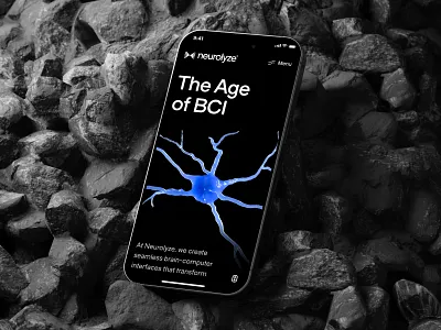 neurolyze: BCI Brain Computer Interface - Age Of Biocomputing 3d brain 3d neuron bci website biotech landing page biotech web design biotech website biotechnology blue brain computer interface brain machine interface clean dark mode minimal modern neurology website neuroscience neuroscience ui neuroscience website neurotechnology