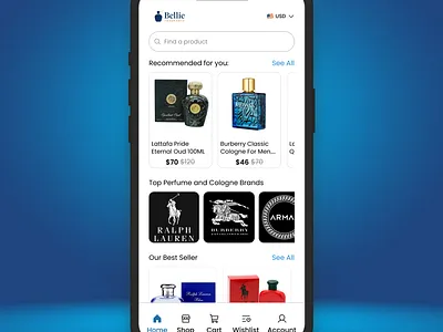 e-commerce mobile app design for Bellie Fragrance. branding business design e commerce mobile app ui ux