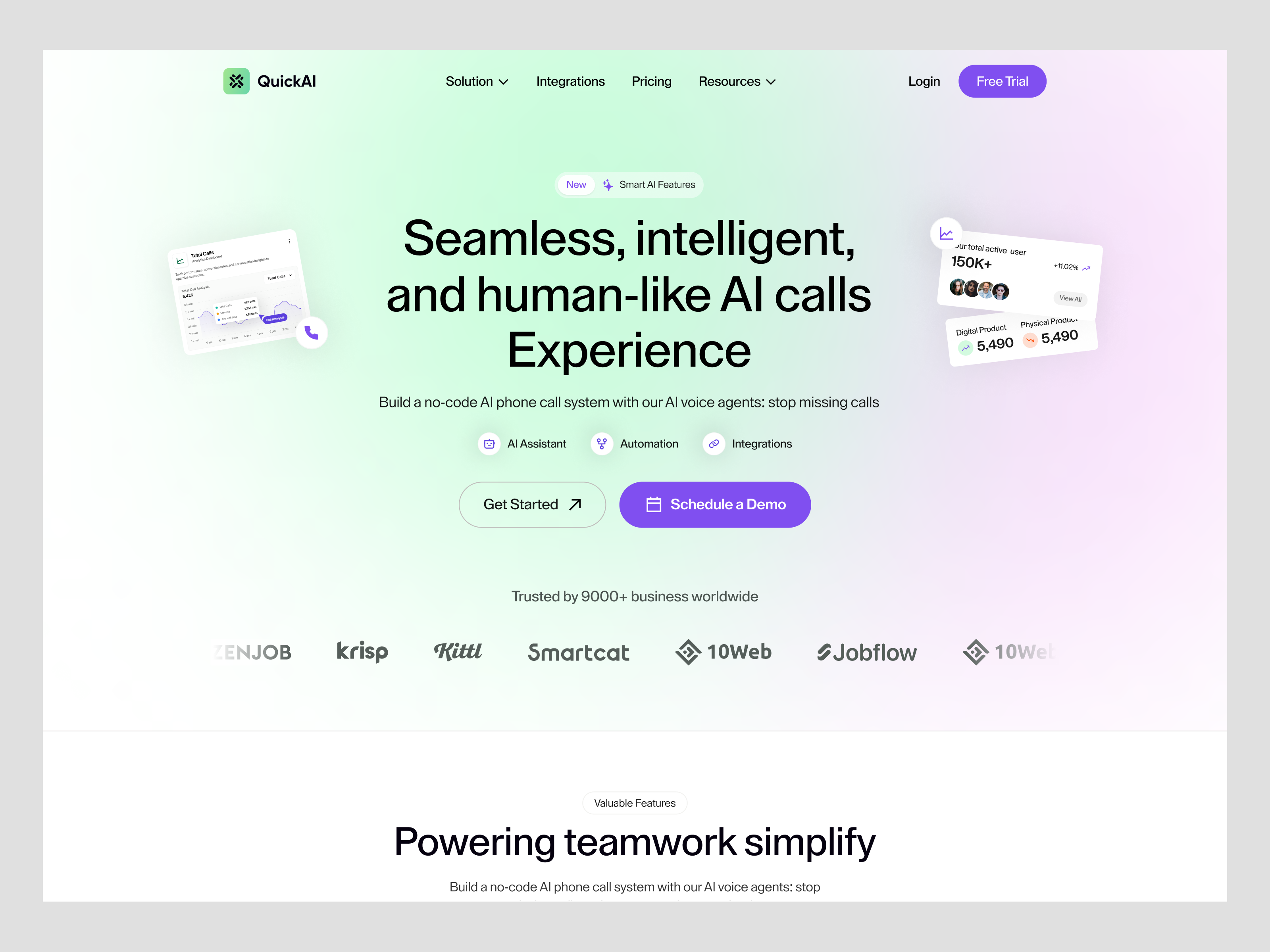 Example of QuickAI - AI Agent SaaS Website | UIUX