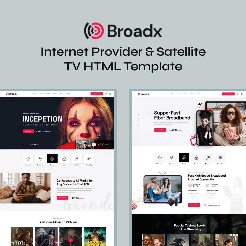 Broadx - Internet Provider & Satellite TV HTML Template broadband cable internet provider internet service provider telecom company