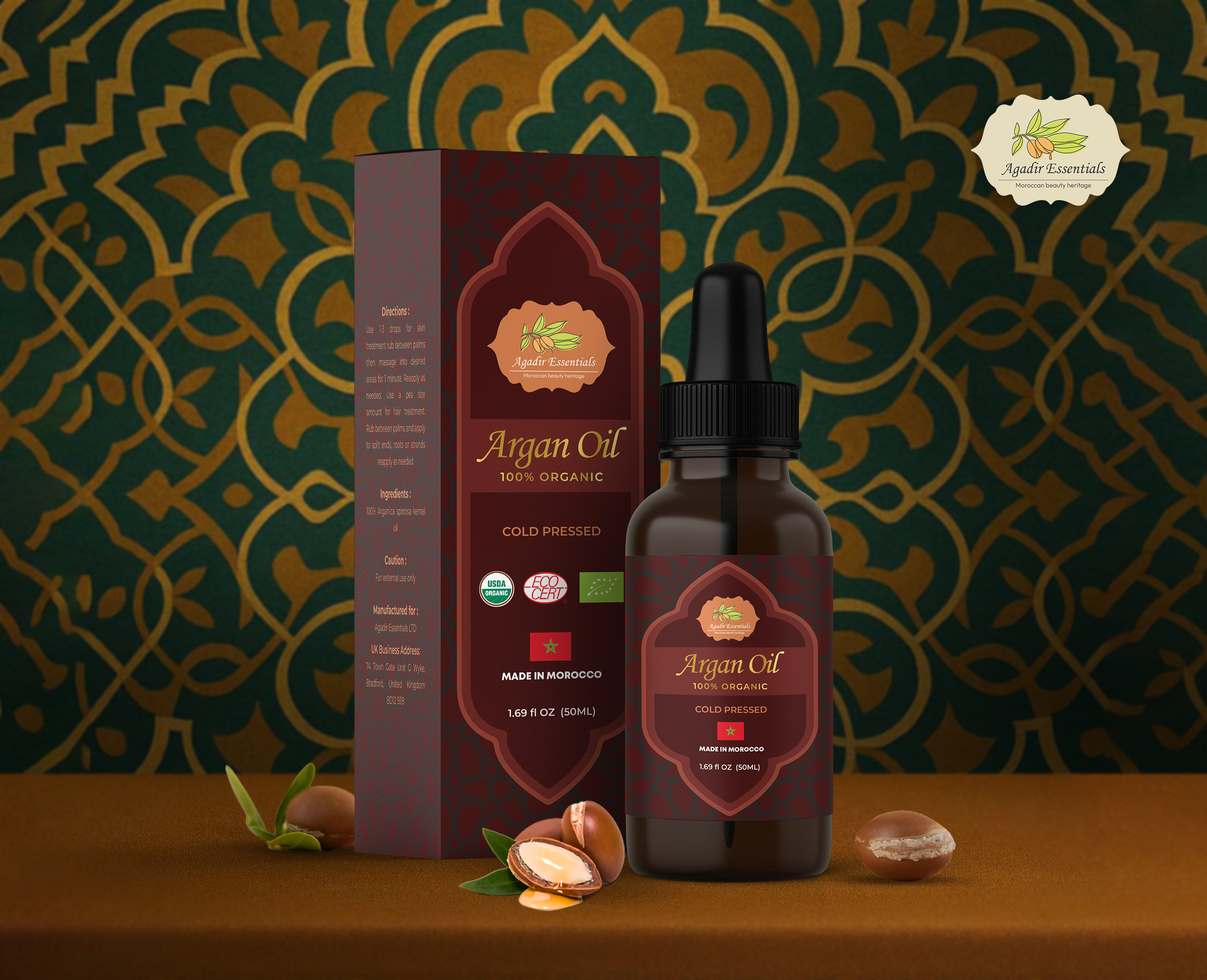 Agadir Essentials — Premium Amazon Listing Images Design argan oil label design bottle design cbd oil label design designer dropper mockup dropper oil label label design listing image design oil label design packaging design pouch design product label