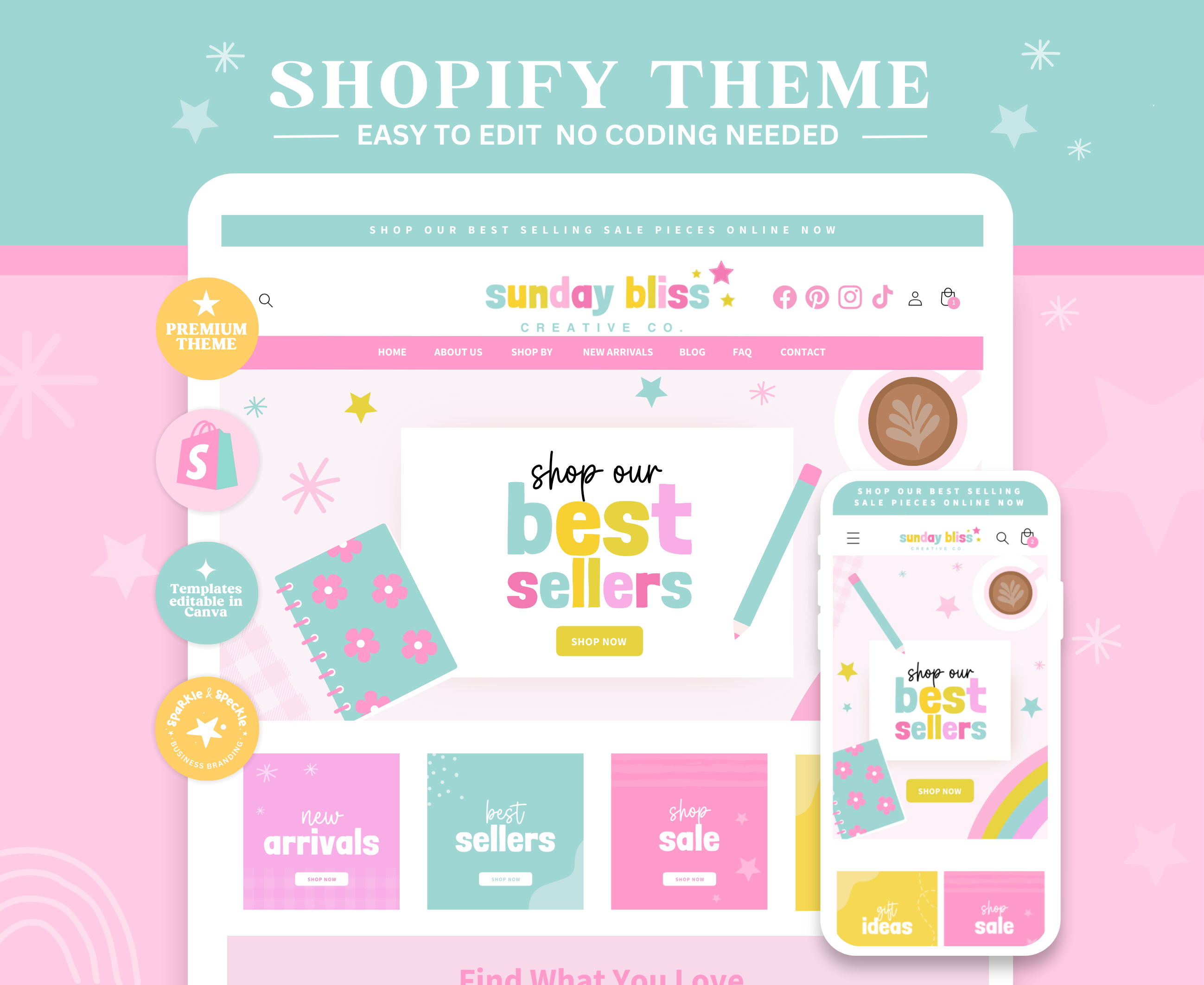 Sunday Bliss Shopify Theme best shopify theme canva website digital product website design ecommerce website editable shopify banners graphic design premium shopify theme shopify banners shopify store shopify templates shopify theme shopify website web design templates website creation website theme