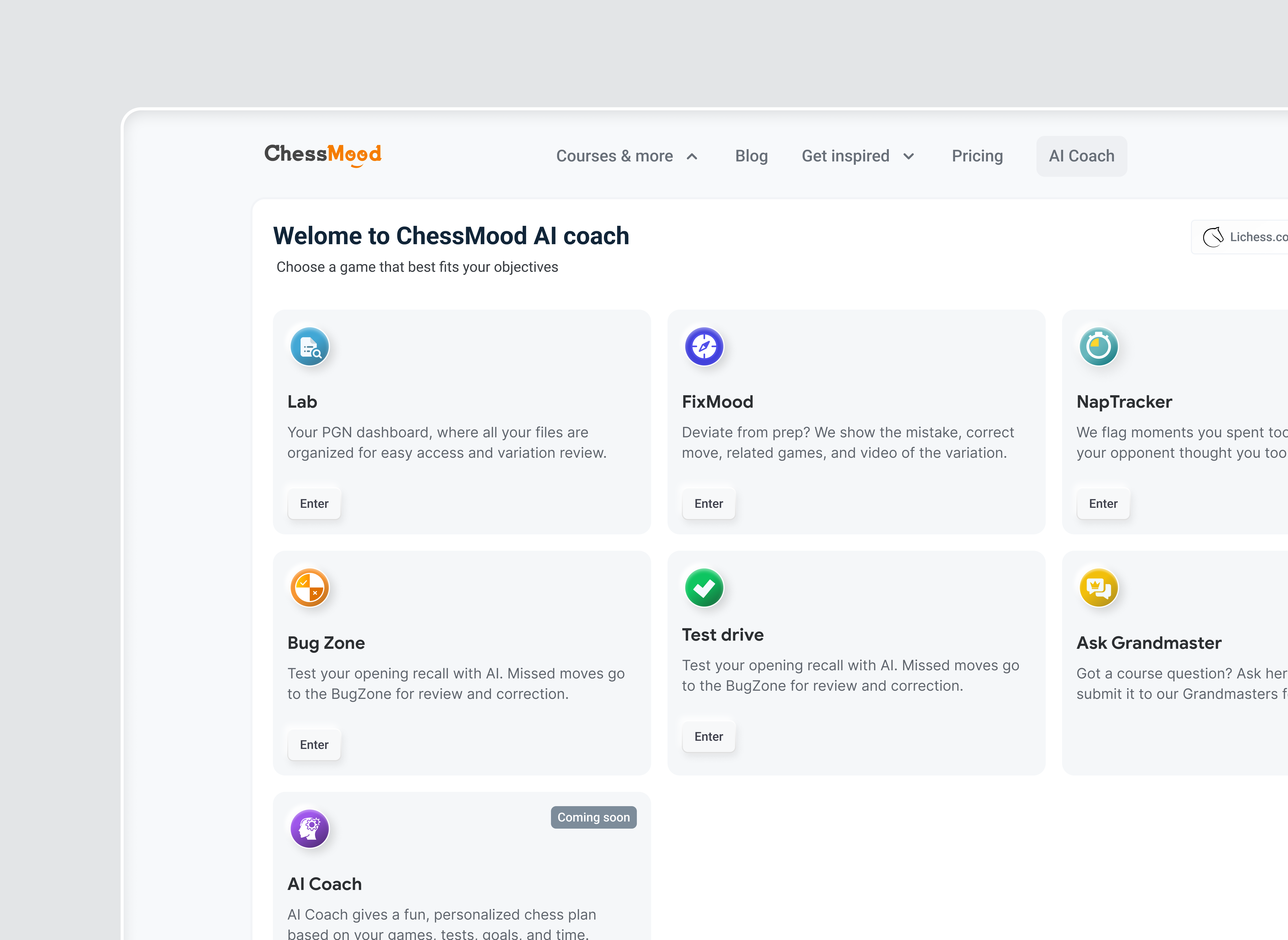 Chess learning tools suite design for ChessMood ai app casestudy chess chess learning chesstraining coaching dashboard dashboarddesign design educationtech gameui learningplatform logo minimaldesign neomorphism productdesign ui ux web app