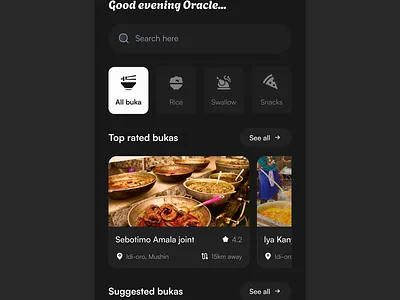 Food canteen finder buka canteen dark mode food lagos mobile app ui ux