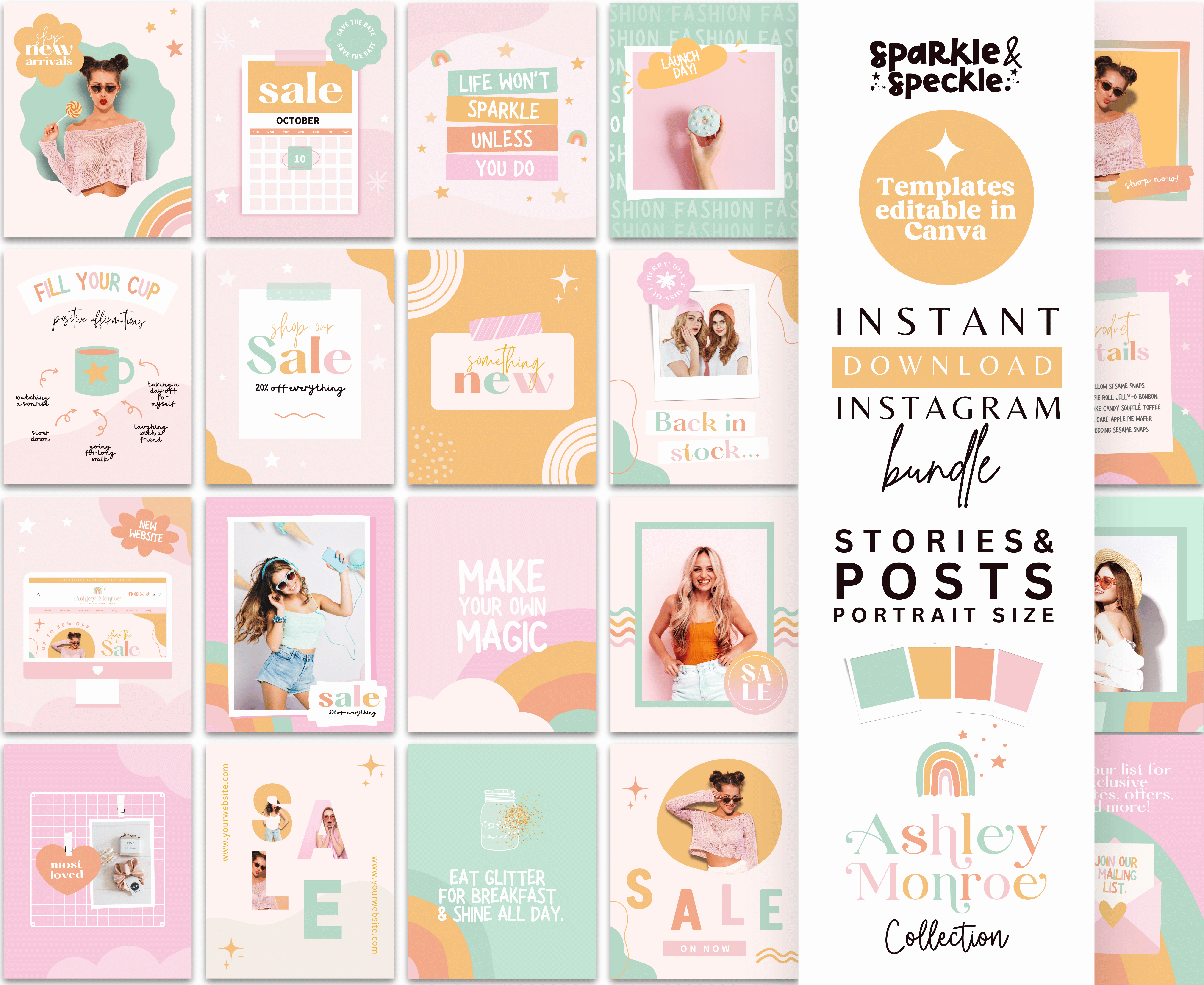 Ashley Monroe Instagram Templates colorful instagram feed instagram post templates instagram story templates rainbow colors instagram posts social media templates