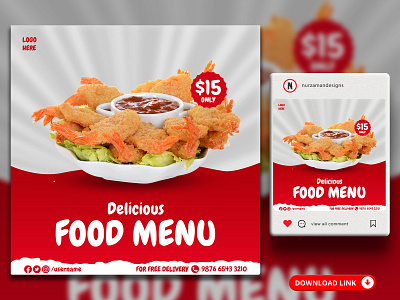 Delicious Food Menu Social Media Banner Templates ads design animation banner food banner food flyer food offer food template graphic design instagram post menu design promotional ads red restaurant banner restaurant flyer restaurant menu restaurant offer restaurant template social media ui web banner