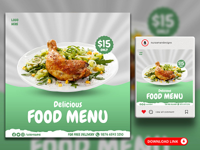 Delicious Food Menu Social Media Banner Templates ads design banner chicken food banner food flyer food menu food offer food promotion food template graphic design green instagram post menu design motion graphics promotional ads restaurant banner restaurant flyer restaurant template social media web banner