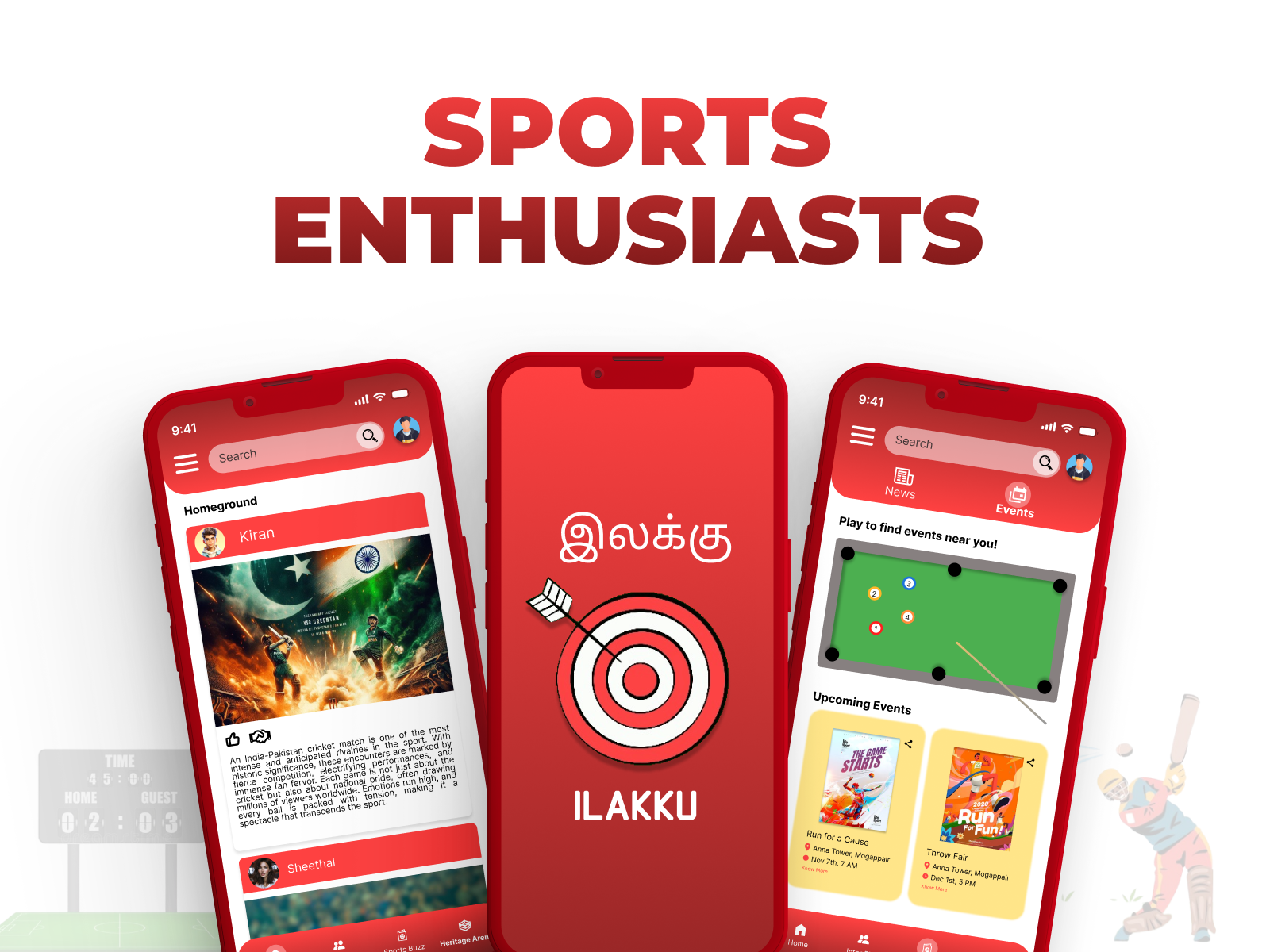 இலக்கு (illaku) - An App for Sports Enthusiasts app design figma sports ui ux