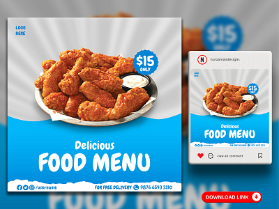Delicious Food Menu Social Media Banner Templates 3d ads design animation banner blue food banner food flyer food menu food template graphic design instagram post promotional ads restaurant banner restaurant flyer restaurant menu restaurant template social media social media template ui web banner