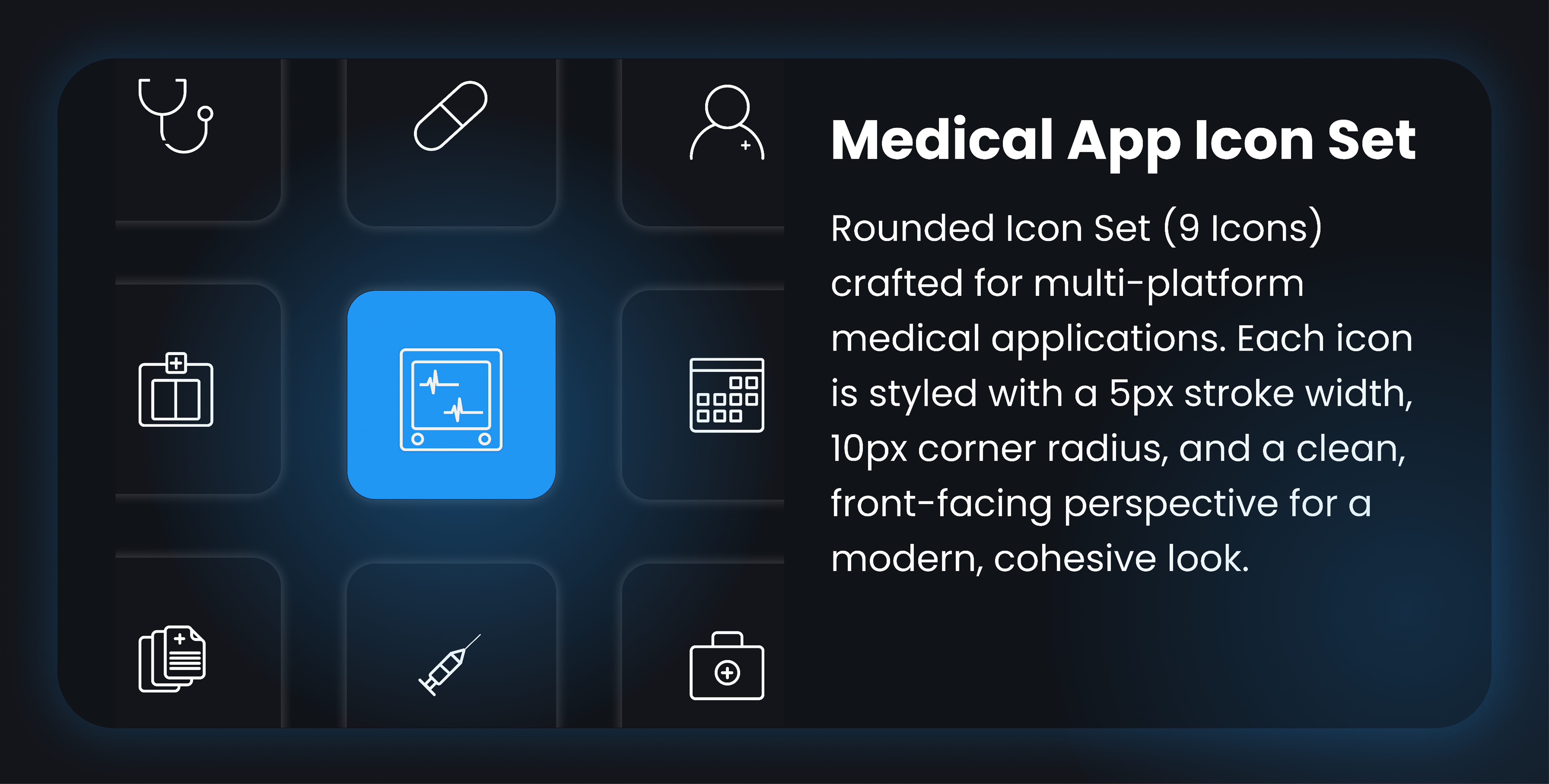 Medical App Icon Set – 9 Modern Rounded Icons branding clean design healthcare app icon set medical app medical icons minimal icons mobile icons modern ui rounded icons stroke icons