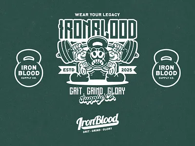 IRON BLOOD BRAND IDENTITY DESIGN PACKAGE #1 art brand identity branding design fitness brand graphic design illustration logo mascot design mascot logo typography ui ux vector vintage brand