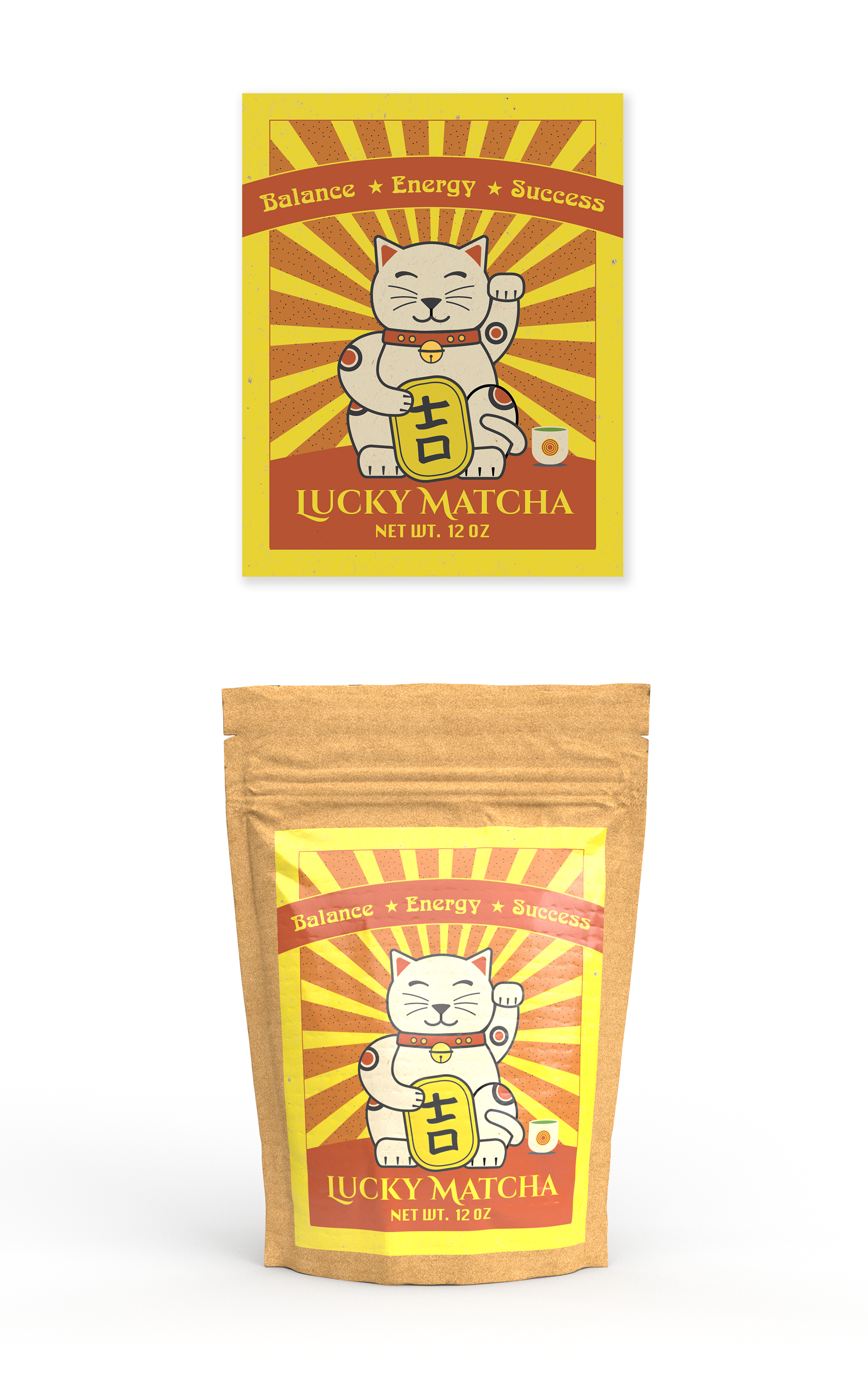 Packaging concept for green tea illustration label matcha packaging tea