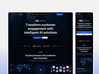 AI Chatbot SaaS Dark Theme Landing Page Template branding framer graphic design saas template ui web design webflow