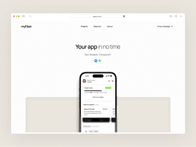 Mobile App Agency Website app black design graphic design header hero landing page minimalist mobile section store ui ux web website white