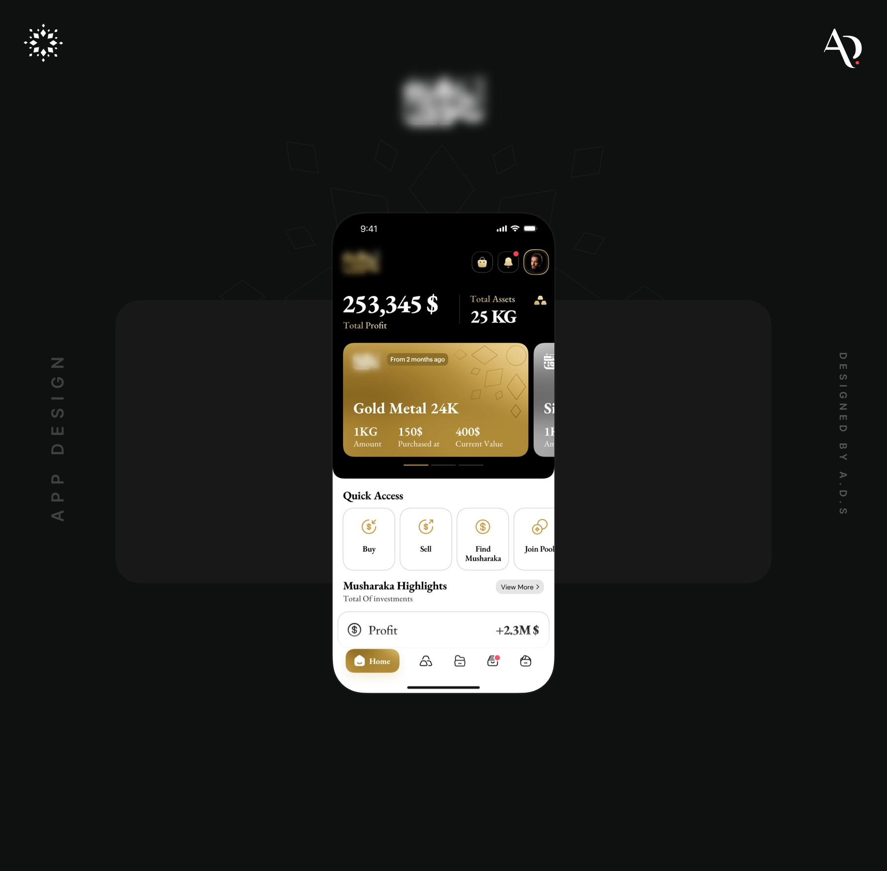 Islamic Financial App UI app black ui dark gold app dark simple app gold app gold app ui islamic financial app ui simple app