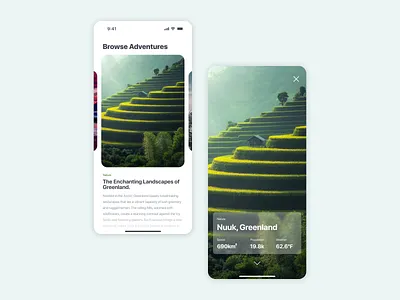 Adventure App UI UX - Nature Screens adventure app design figma flow green ios mobile nature screens ui ux