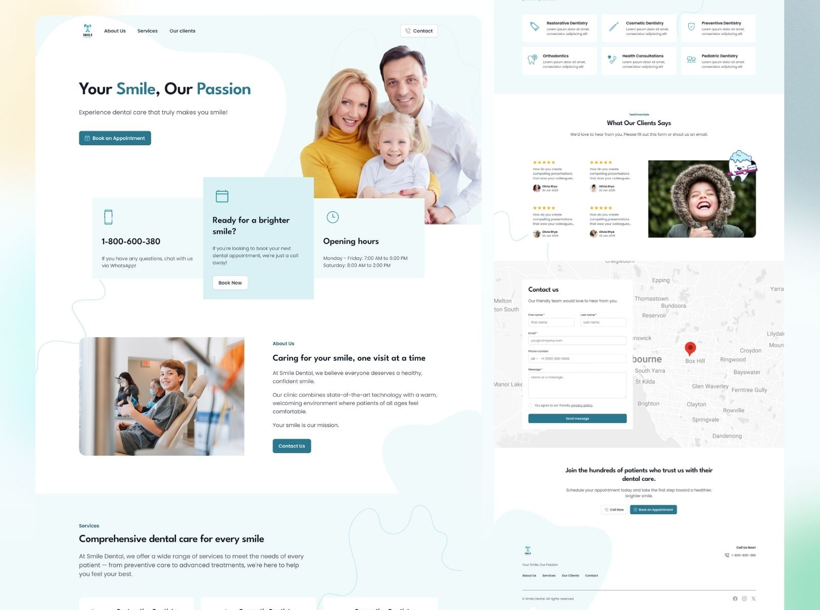 Smile Dental Landing Page clinic dental dental care dental clinic design figma figma design landing page landing page design mockup ui uiux user experience user interface ux website design wireframe