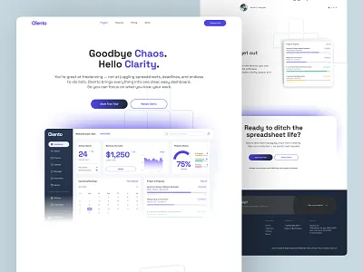 Cliento — Landing Page Design client management dashboard freelance landing page minimal design ui design ui ux web web design website website design