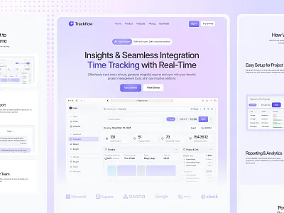 Trackflow - Time Tracker Landing Page gradient color landingpage landingppage inspirations platform saas time tracker ui uiux user interface web design