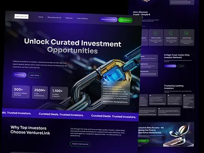 Venture Link - Investors Landing page 3d ai landing page ai website blokchain crypto fintech graphic design growth indonesia investment investment landing page landing page nft website ui ui design ui ux design web3