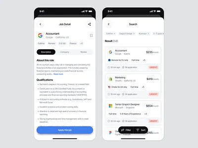 Job Finder Mobile App Design - Job detail Page app design clean dashboard design detail page ios job job application job detail job finder job finder app job portal mobile mobile app product design saas ui uiux web app web design