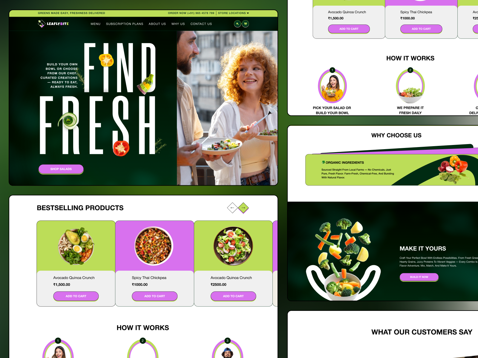 LeaflyBite- Healthy Food Website Exploration branding creative web food website graphic design landing page morden website nutriation ui uiux