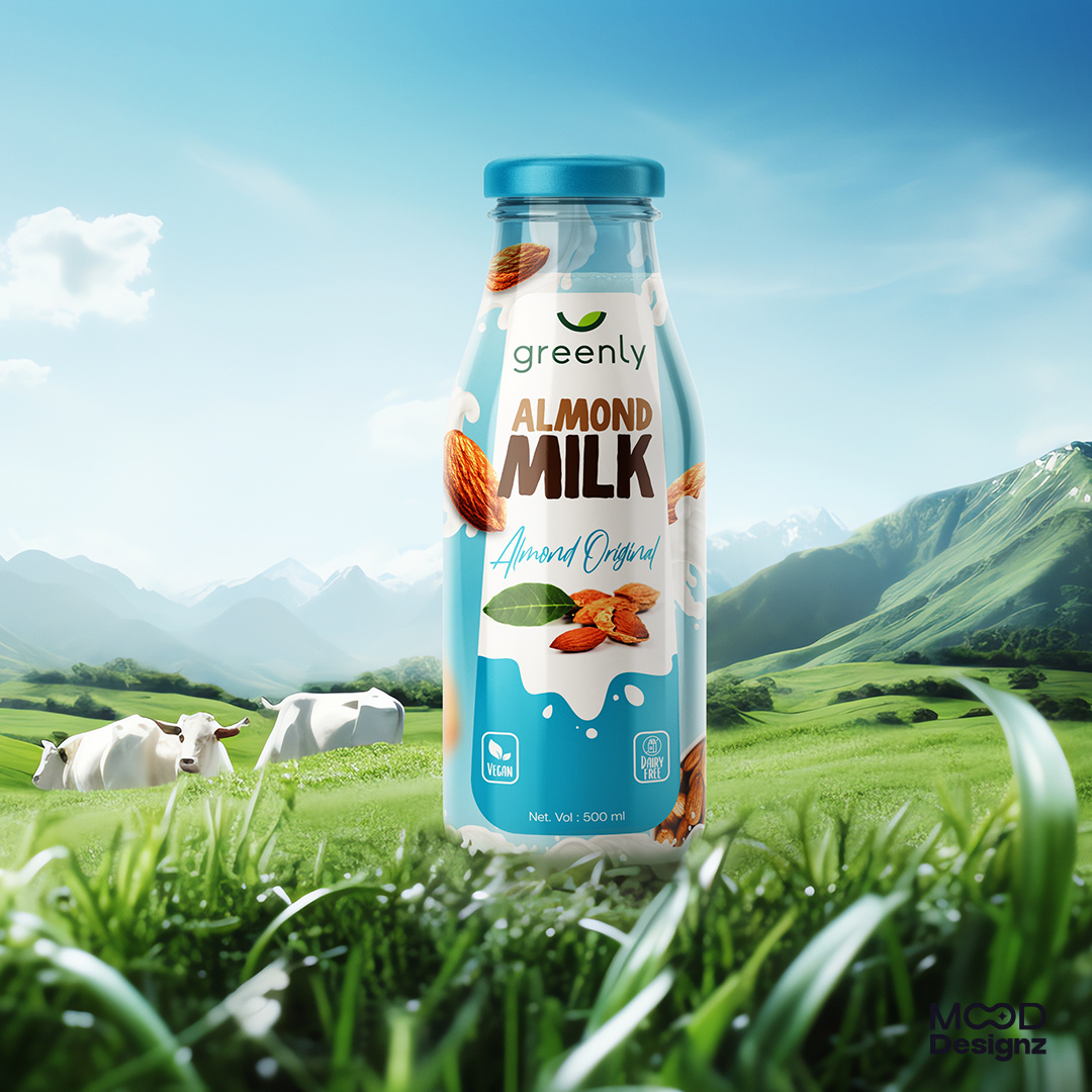 Greenly Almond Milk Label Design bottle label design label design milk label design packaging design product label design
