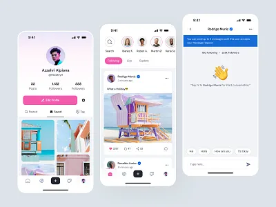 Social Media Mobile App app clean community content creative design feed interface lifestyle media minimalist mobile page post profile social story ui ux