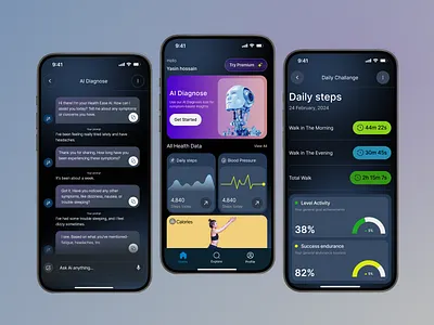 AI Health Monitoring Mobile App analytics app redesign branding figma fitness tracker app graphic design health data analytics health monitoring health monitoring app healthcare ai solutions healthtech innovation medical app medical chatbot medical imaging mobile app personal health assistant app predictive analytics saas ui design virtual health assistant